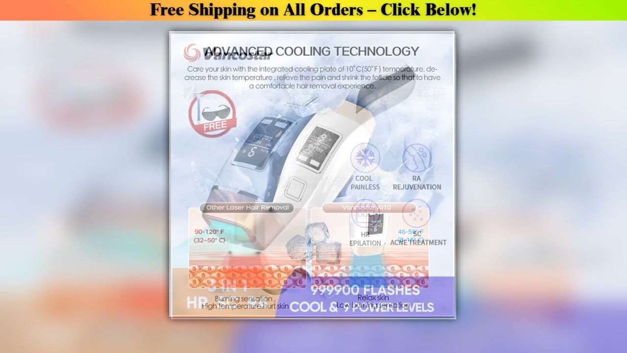 Vancostar 4in1 Laser Hair Removal IPL Epilator 999000 Flash Cooling Acne Treatment Rejuvenation
