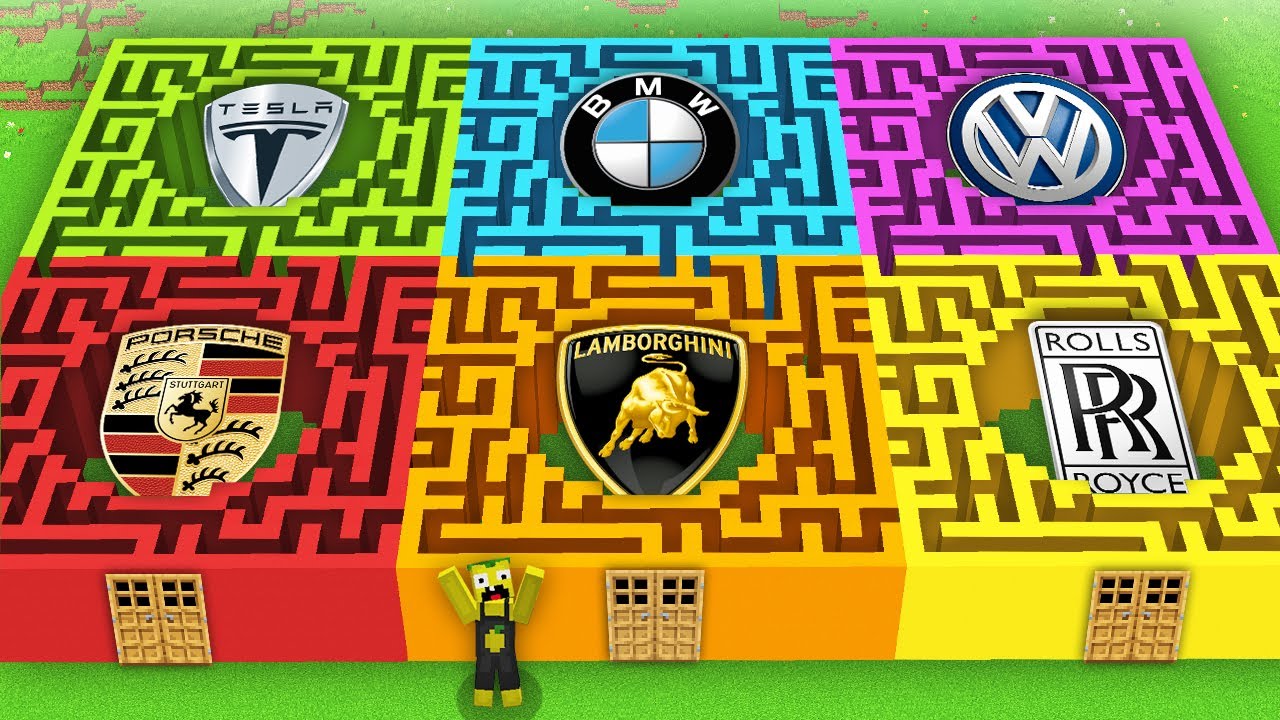 I SURVIVAL in BEST CAR BRANDS MAZE with SUPERCARS in Minecraft ! SECRET CAR INSIDE MAZE !