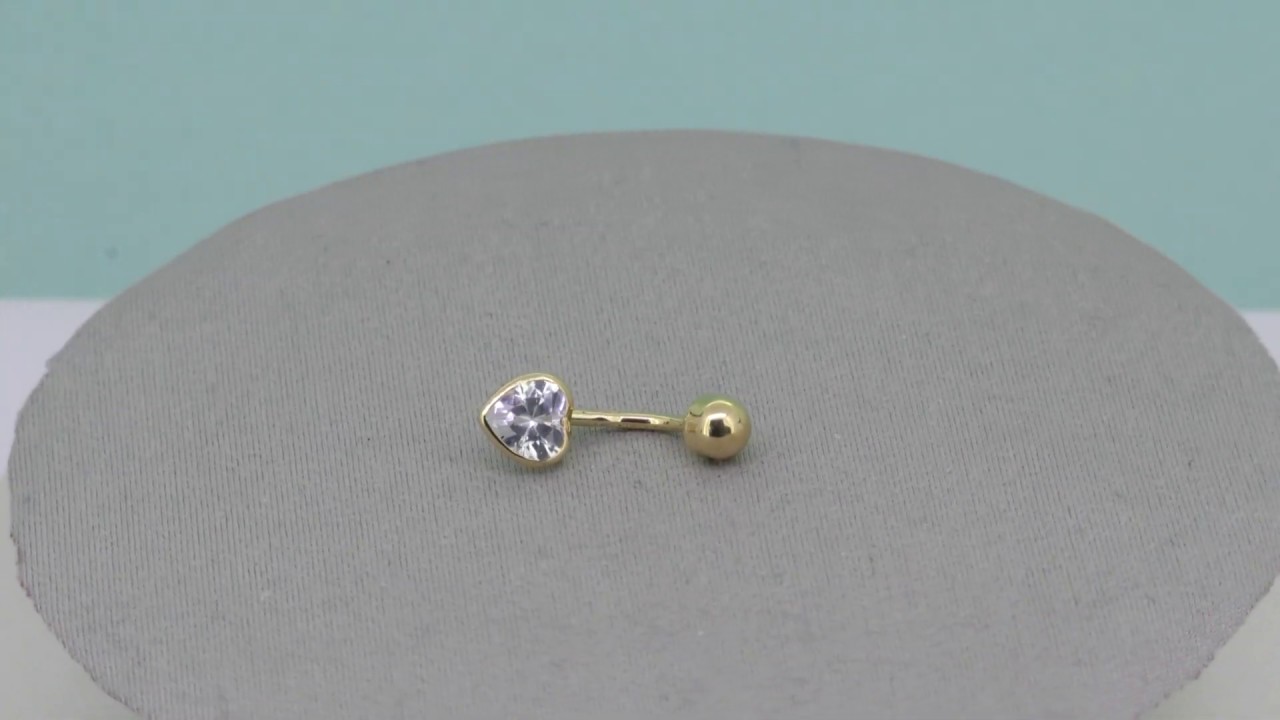 Piercing nombril or jaune 18 carats et zirconium "cœur ...