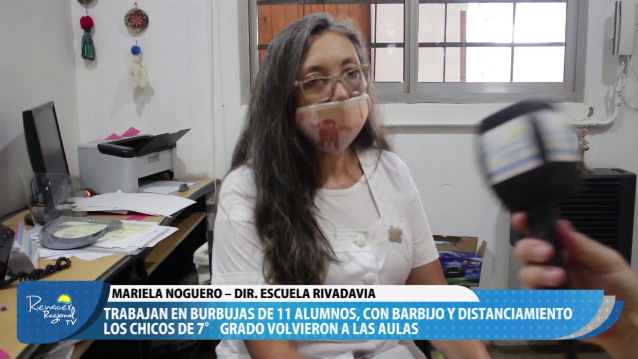 19-02-21 Nota Mariela Noguero – Dir. Escuela Rivadavia Trabajan en burbujas de 11 alumnos, con barbijo y distanciamiento
Los chicos de 7° grado volvieron a las aulas