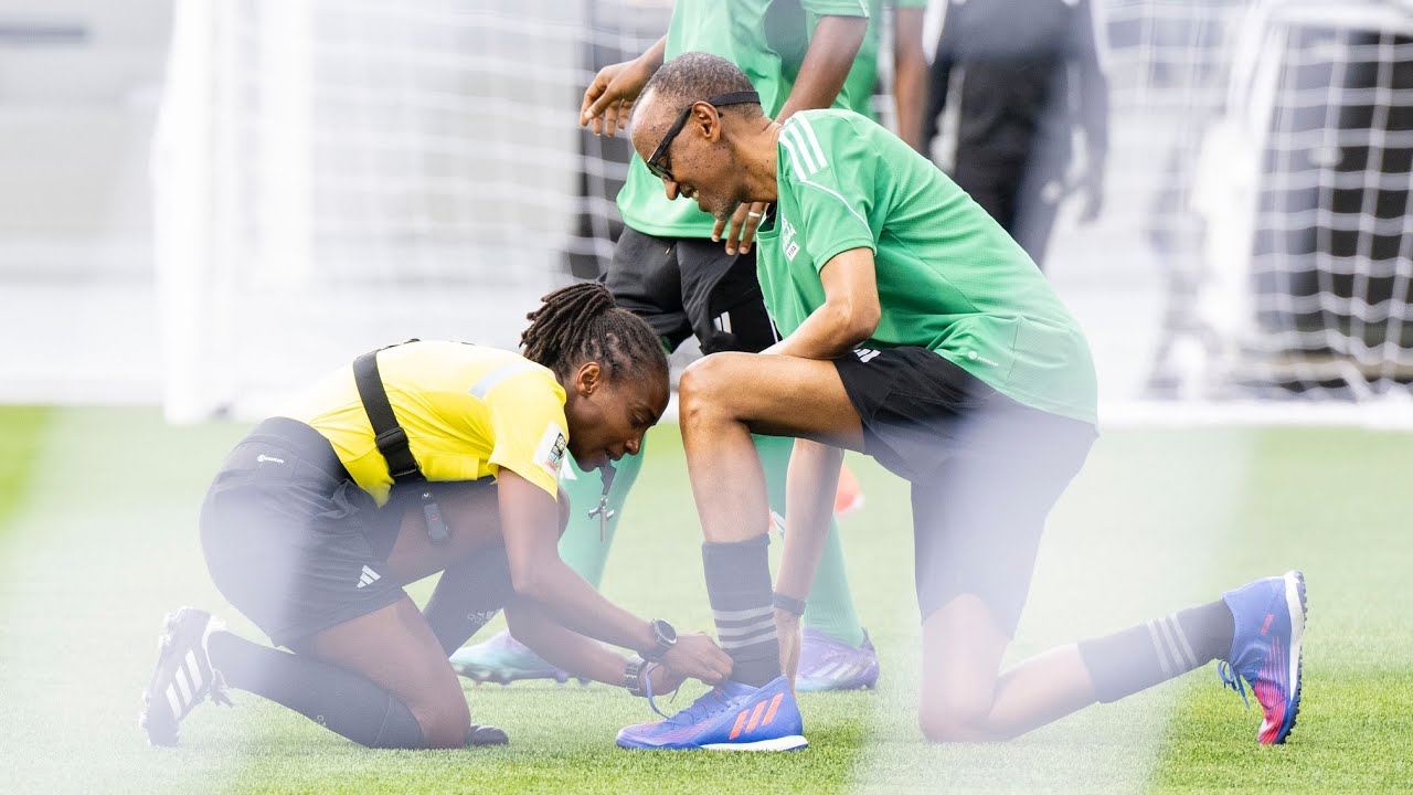 Video of referee Salima assisting President Kagame to tie his boot laces goes viral