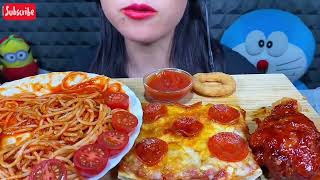 Asmr Eating tomato ? spaghetti ? ll Paproni Pizza ll Spicy fried chicken ?