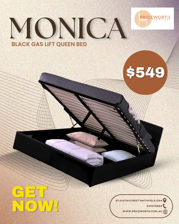 LIMITED STOCKS!! PU LEATHER MONICA BLACK GAS LIFT QUEEN BED! BUY NOW