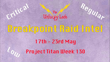 Breakpoint Raid Intel Skips - Critical, Regular & Low - 17th to 23rd May - Project Titan Week 130
