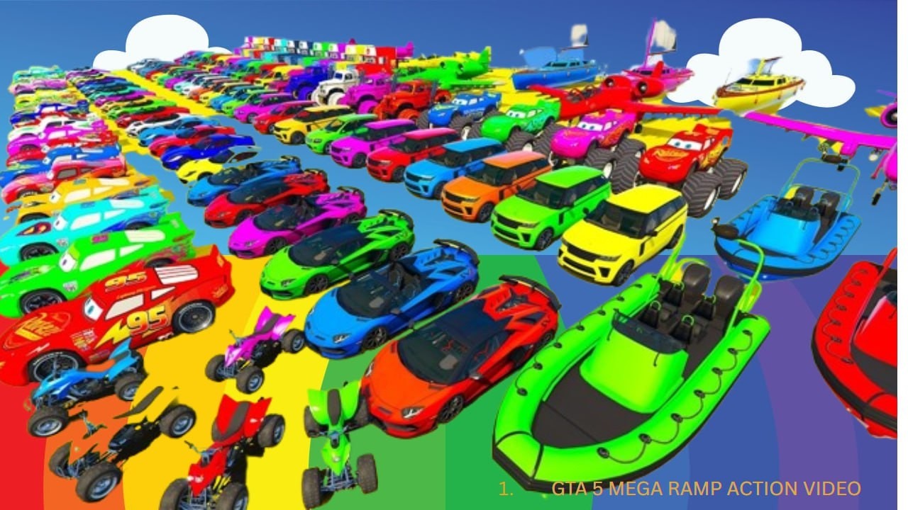 SUPERHEROES Cars McQueen Friends CARS MEGA Sea Blocks Ramp ! SPIDERMAN HULK Mack Truck Jump - GTA V