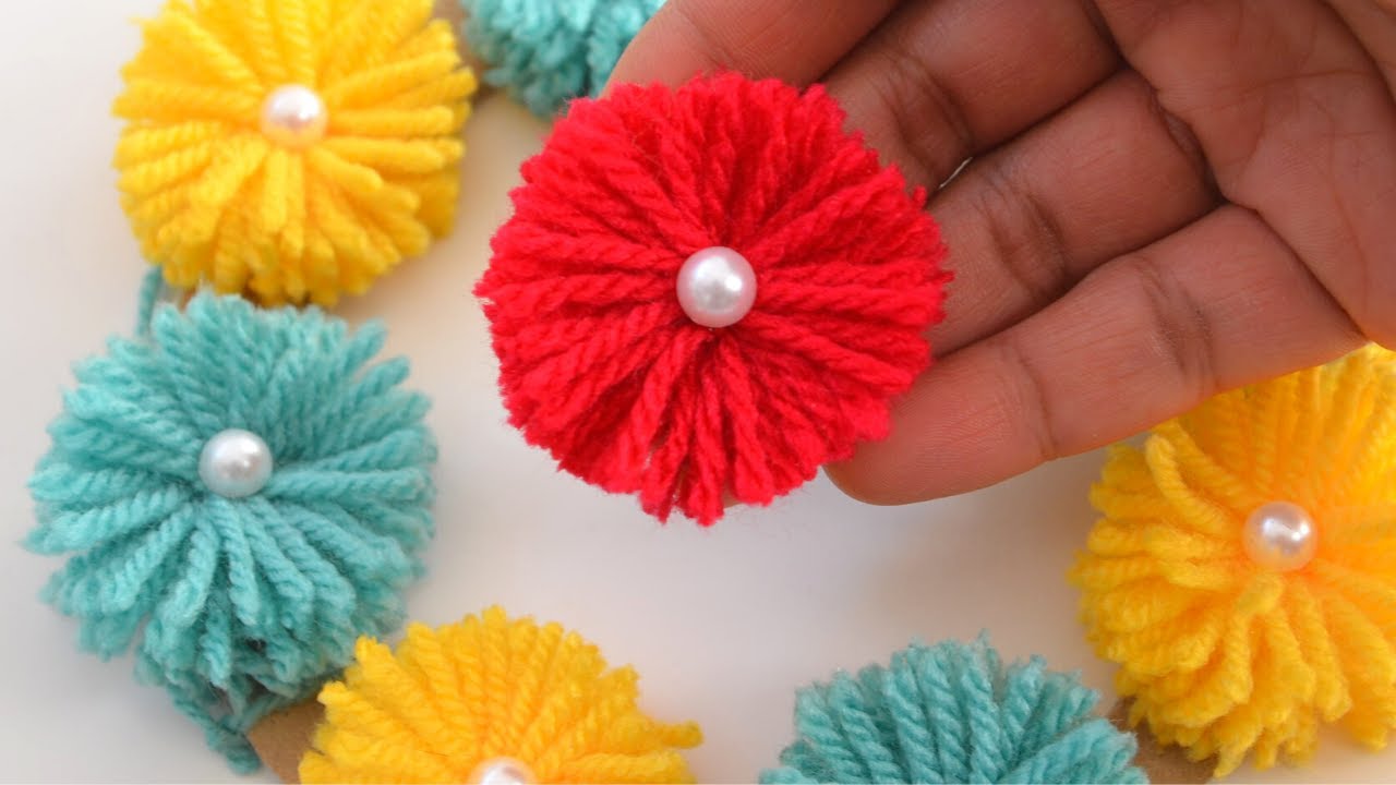 No crochet yarn flower Making | Easy yarn flower| How to make flower ...