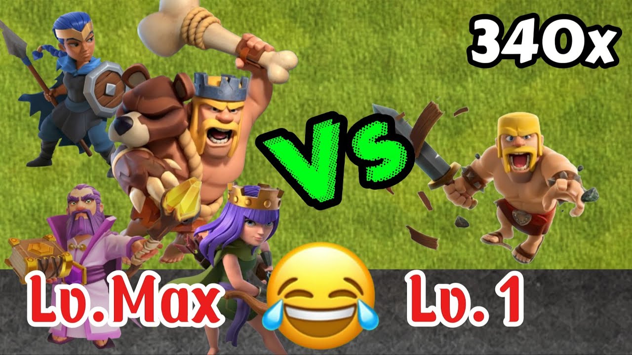 340 Level 1 Troops vs 4 MAX Heroes (Who Survives?)