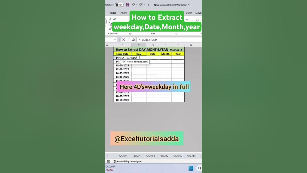 How to extract weekday date month year date in excel excelformula 