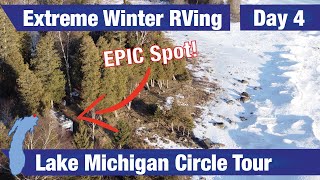 Day 4 - Escorted over the Mackinac Bridge, Best Camp Spot! Winter RV'ing Lake Michigan Circle Tour