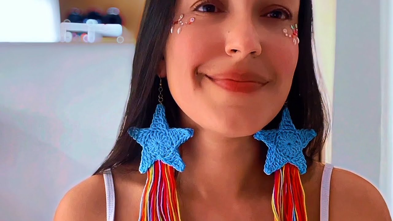 Brinco de crochê Estrela com franja.