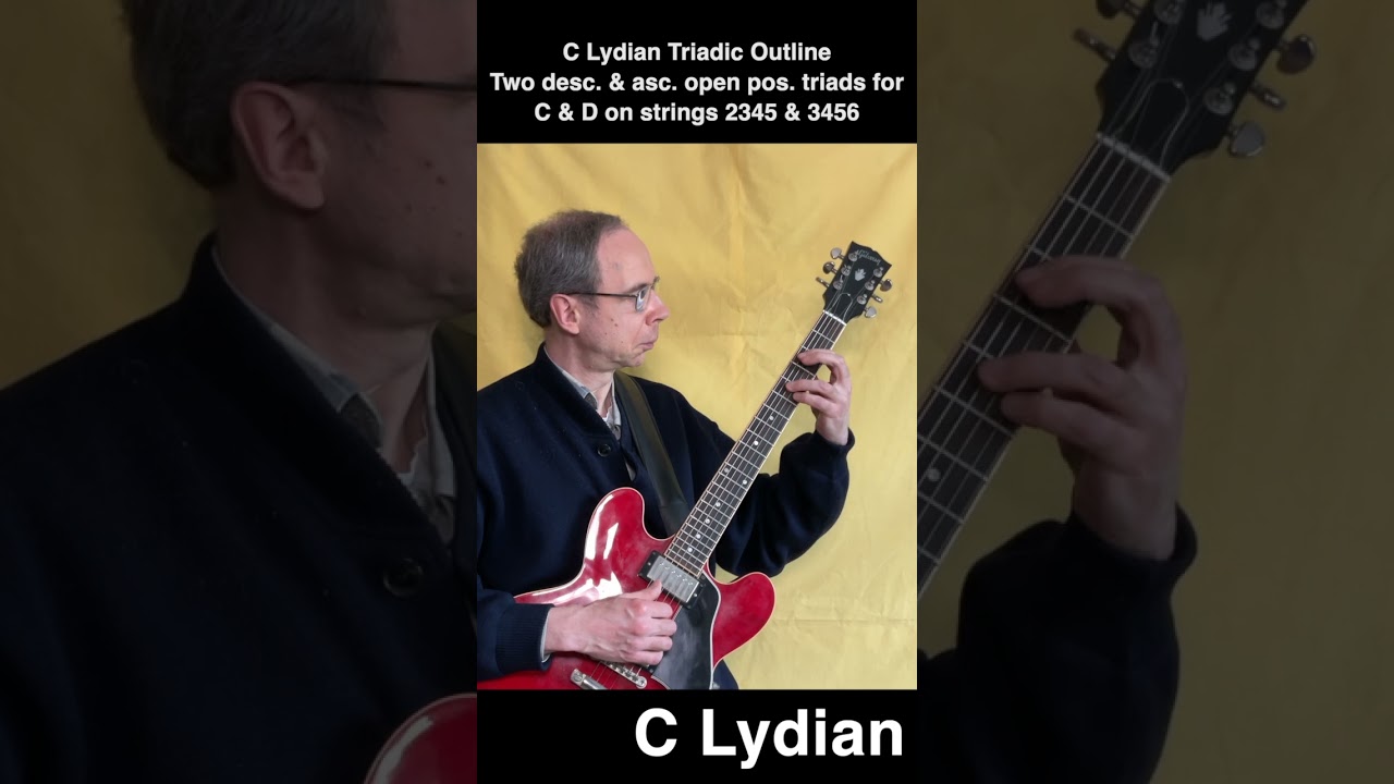 C Lydian Mode Two Descending and Ascending Open Position Triads for C & D on Strings 23456