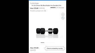 Sale $15 Tru Grit Fitness 10lb Black Rubber Hex Dumbbell, Pair