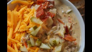 Crockpot Cheeseburger Soup with Bacon from Crockpots and Flip Flops