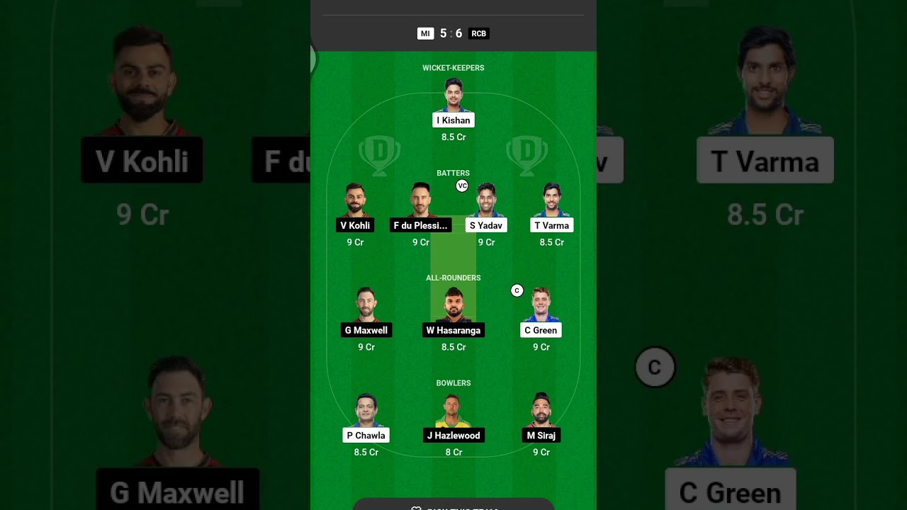 mi vs RCB dream11 prediction || rcb vs mi dream11 || Team | mi vs rcb | top rank 