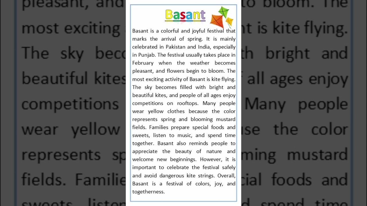 Essay on Basant | About Basant 