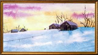 Winter Cabin Serenity at Sunset Painted | 2H | Gold Frame TV Art 🔇 screenshot 2