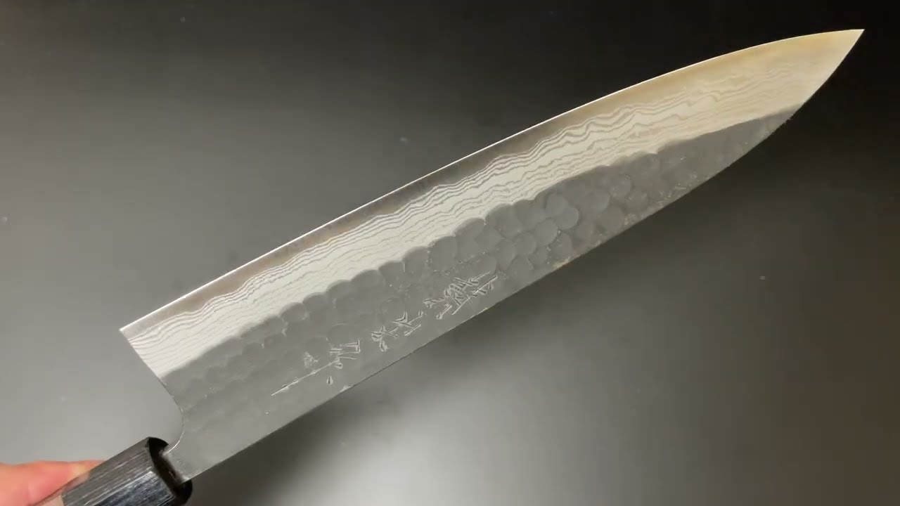 越前打刃物　山本 直 青鋼スーパー　ペティ150mm 山本直 Nao Yamamoto 牛刀包丁240mm 青紙スーパー鋼 黒打 槌目 紫檀