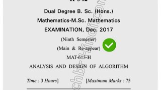 2017 Dcrust MSc Mathematics 9th Sem Analysis & Design of Algorithm Question Paper
