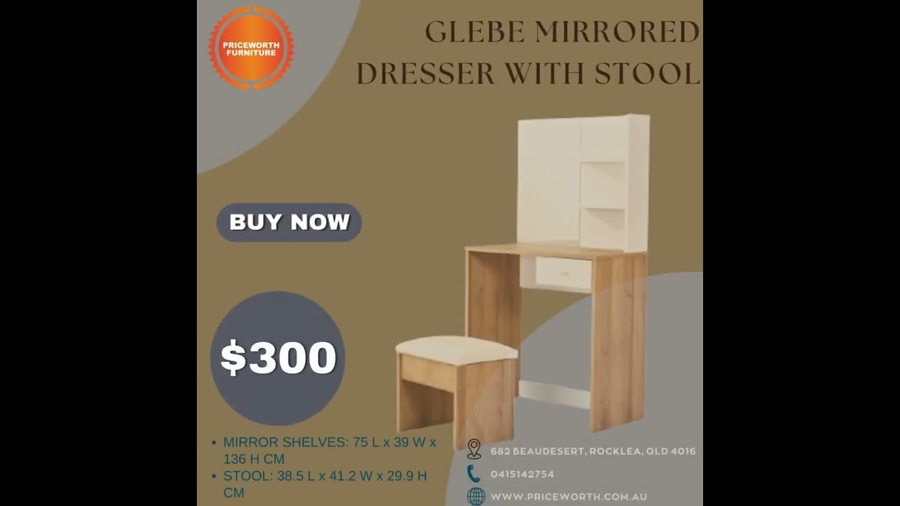 😍 GLEBE MIRROR DRESSER WITH STOOL FOR SALE🚚 DELIVERY AVAILABLE