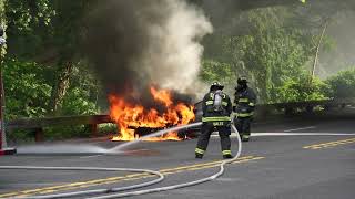 DC Fire Department knocks down a car fire on Rock Creek Parkway