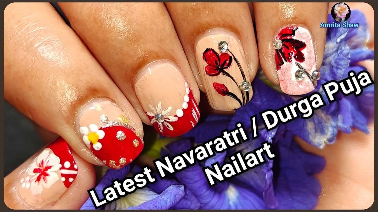 Специальный дизайн ногтей на Наваратри-2025 / Индийский фестивальный дизайн ногтей в стиле Дурга-...