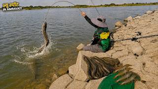 नए Spot पर BAM FISHING🎣 | बाम मछली का शिकार 🔥 || Secret Pond Bam Fishing 🎣| Monster Indian Eel Catch