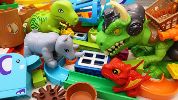 Satisfying Marble Run Building Blocks ASMR! Animals & Big Dinosaur course coaster