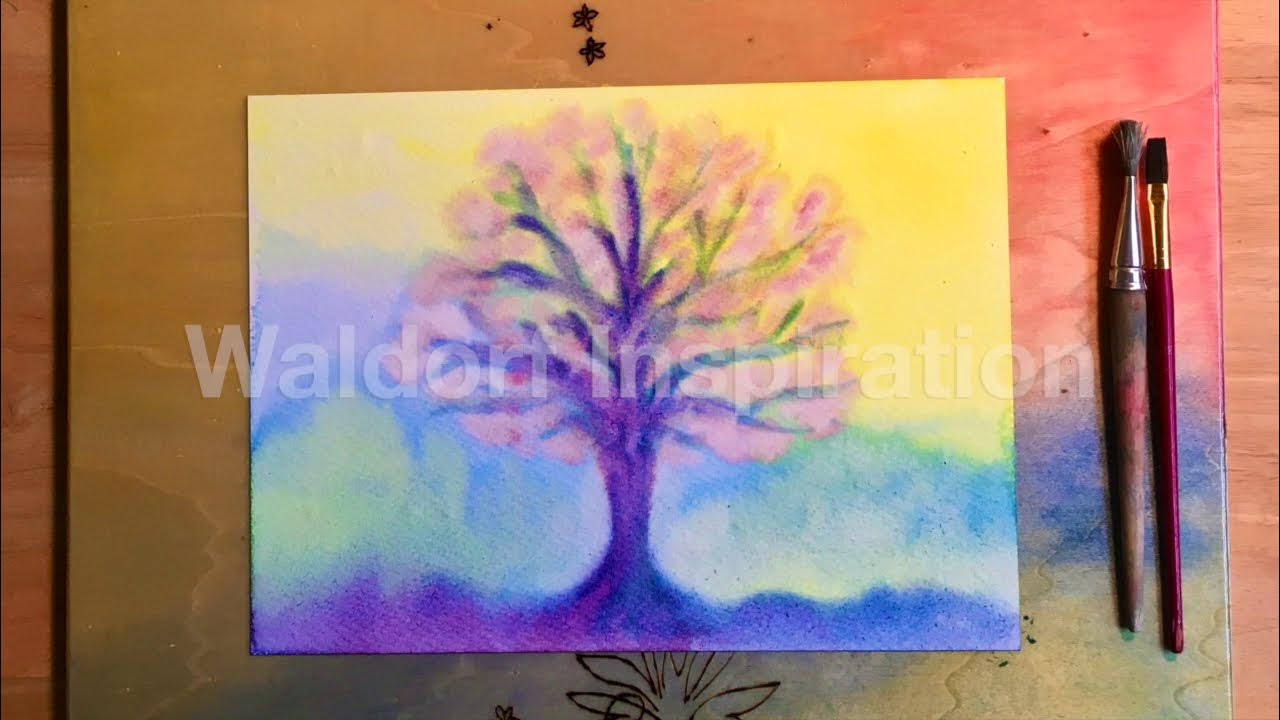 4 Spring Tree Waldorf wetonwet watercolor painting Schilderen