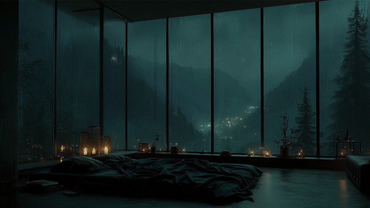 Soft Rain Sounds in a Quiet Cabin 🌧 (No Ads) | Quiet Dark Bedroom Ambiance for a Good Night's Sleep