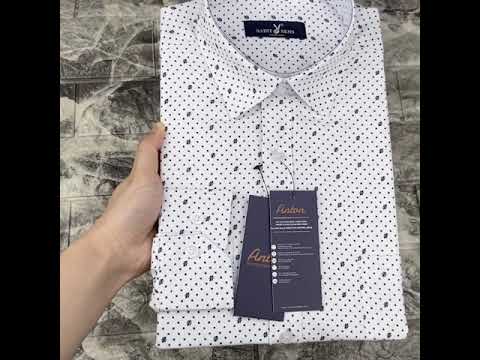 Áo sơ mi nam trung niên dài tay họa tiết chấm bi nhỏ màu trắng – 302 | Foci