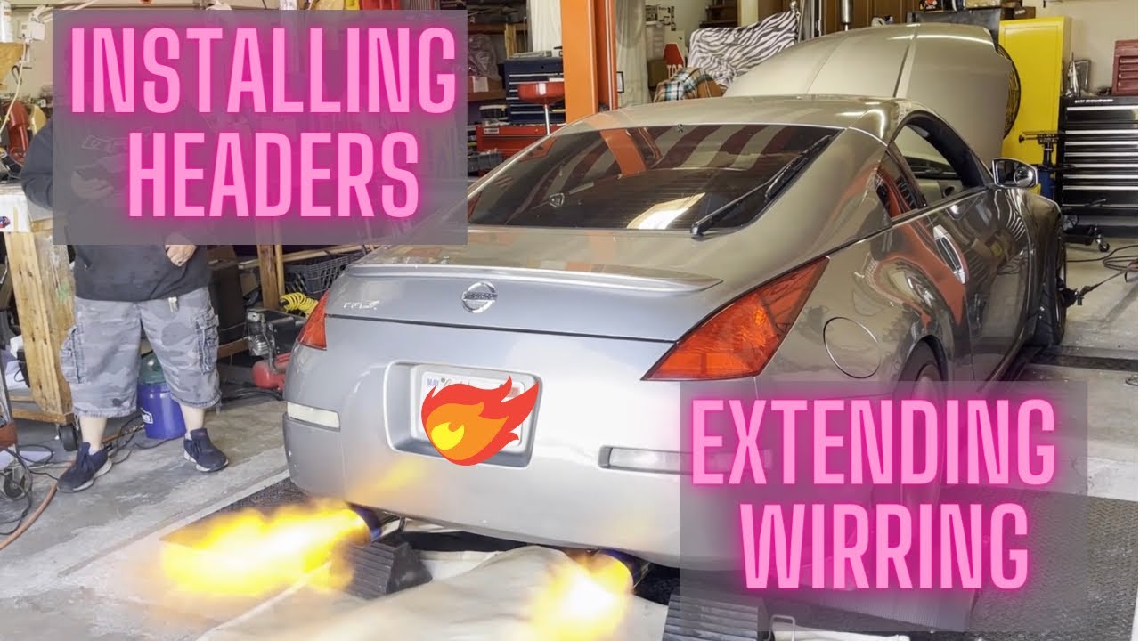 Installing ISR Long tube headers on 350z! Shooting flames!!!
