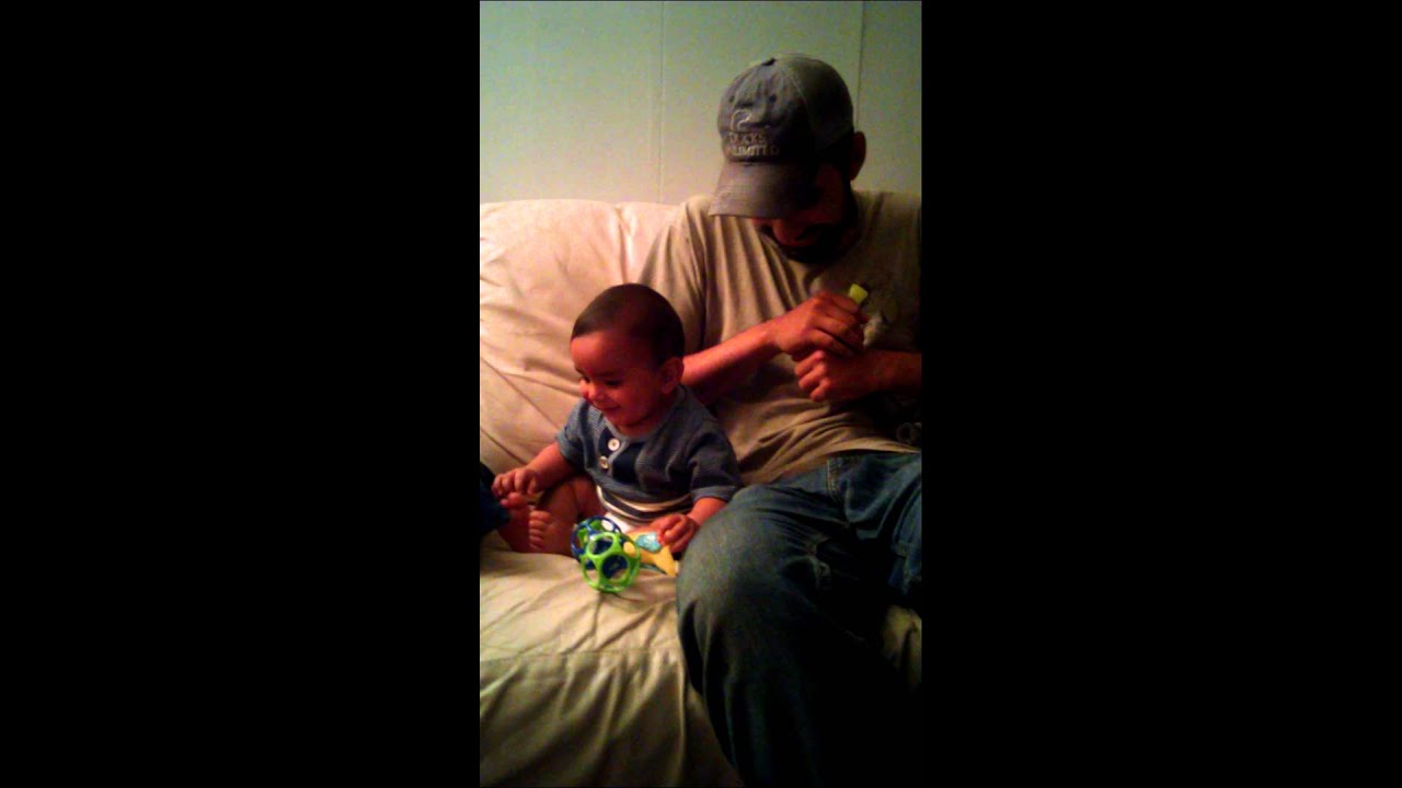 Bubba first time laughing with duck call