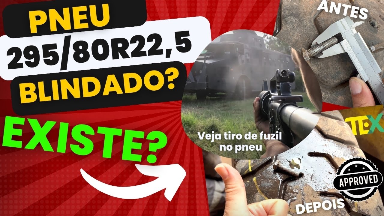 Vídeo: Pneu 295/80R22,5 blindado contra furo de 10mm  com selante padrão militar