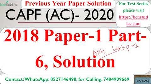 CAPF(AC) Solved  2018 Paper 1 Part 6 Aptitude 20 Questions  Previous Years Paper