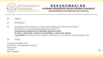 06 OKTOBER  2025 - OPENBARE VERGADERING VAN DE NATIONALE ASSEMBLEE