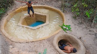 We Build Temple Underground House Water Slide To Tunnel Underground Swimming Pools