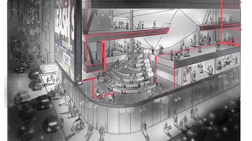 Rendering With Procreate  A Section Thru NFL Experience Gets Hand Rendering Over Rhino Treatment