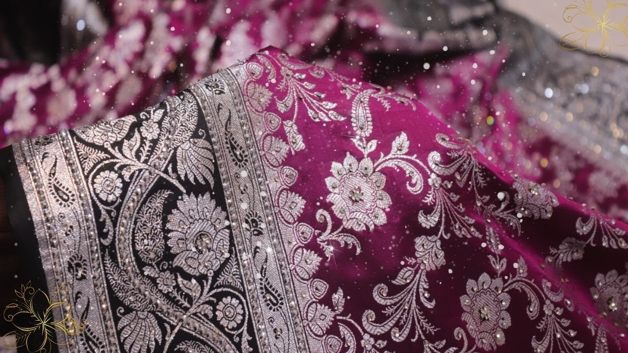 ARNG-4109 "The Russian Violet" Premium Banarasi Silk Saree||Silver Zari||Crystals||Acrylic Stones