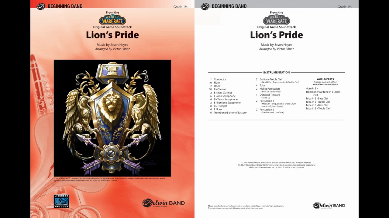 Lion's Pride (from World of Warcraft), arr. Victor López – Score