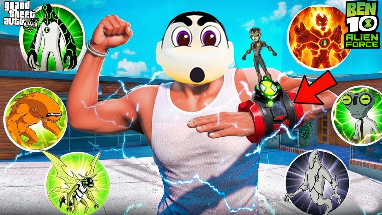 GTA V : Franklin & Shinchan Upgrade New Biggest Ben10 Watch Aliens In Super Powers in GTA 5