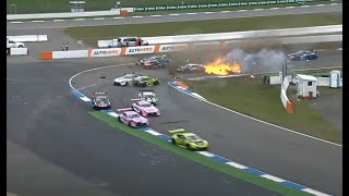 DTM multiple crashes at Hockenheim - Cars engine comes completely out!