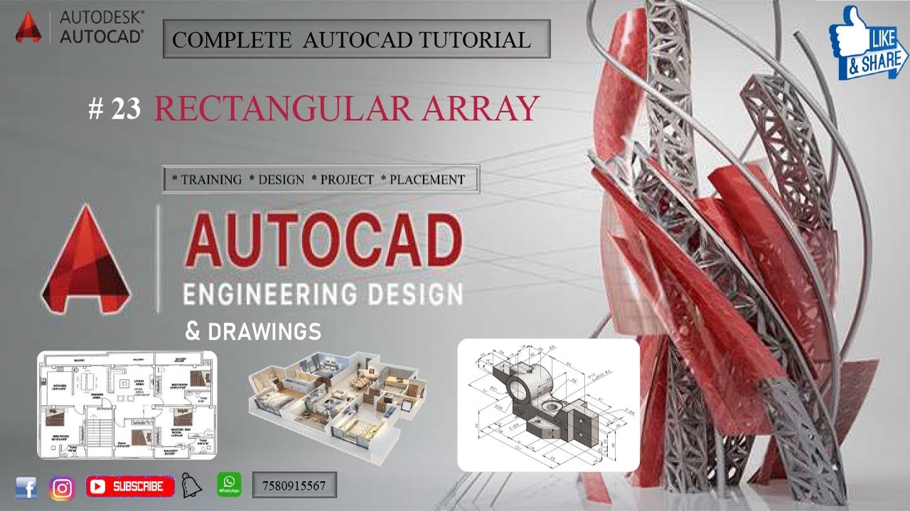 AUTOCAD TUTORIAL || Lecture-23 Rectangular Array Command In Autocad # ...