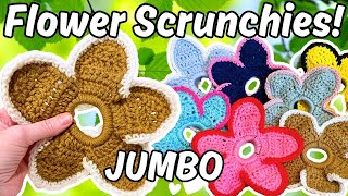 Crochet flower hair scrunchie tutorial- great stash buster - jumbo trendy oversized  bun toppers 🌸