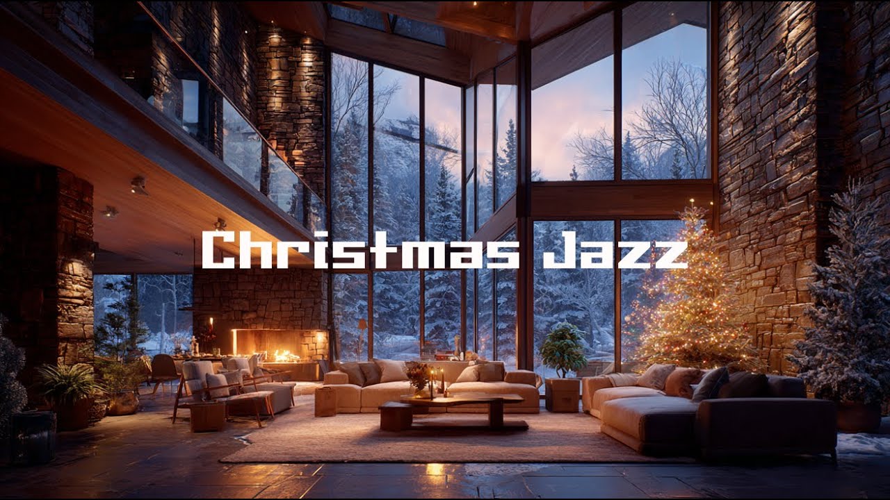 🎄4K Christmas Jazz Fireplace 🎷🔥 Cozy Winter Cabin Ambience | Relaxing Long Play I Background Music