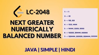 Next Greater Numerically Balanced Number Leetcode 2048 Java Hindi Explanation