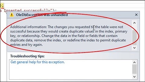 c# tutorial for beginners: fix error create duplicate values in the index, primary key in MS access.