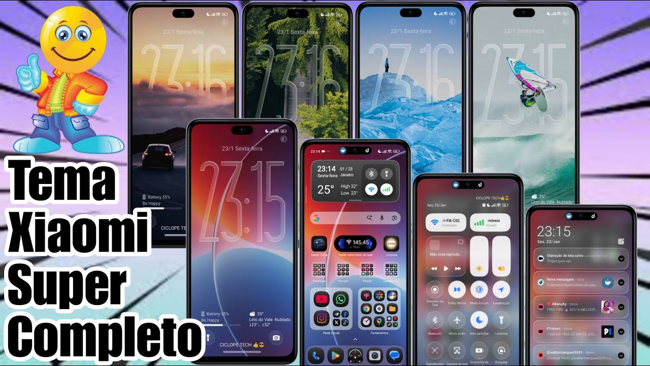 Melhor Tema Xiaomi Mult Wallpaper Ícones Control Center Liquid Glass Estilo HyperOs 3 
