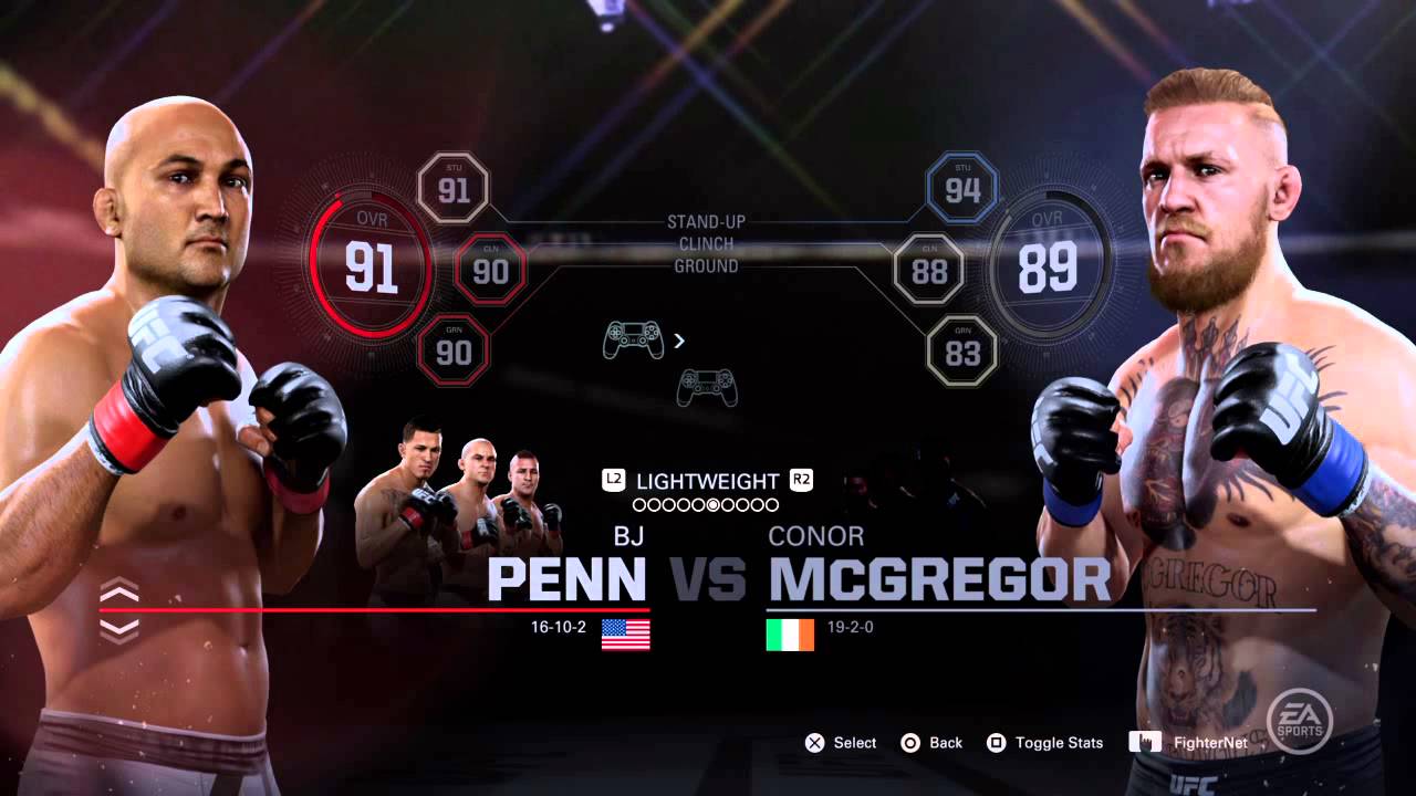 EA SPORTS UFC2 PS4 fighter roster view