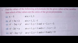 Ex 11.1 no. 3. finding values of polynomials at given values of x and y.