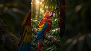 Scarlet Macaw Shows Off Rainbow Wings in Golden Jungle ✨